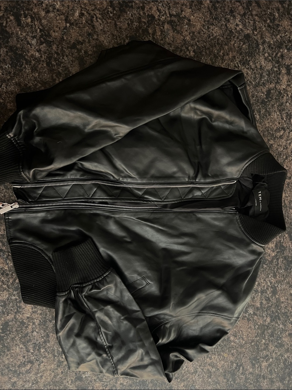 Babaton Black Faux Leather Bomber Jacket